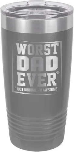 Vista 14 de El peor papá nunca negro vaso de bebida de 20 oz con popote Taza de viaje grabada con láser Comparar con Yeti Rambler Idea de regalo papá