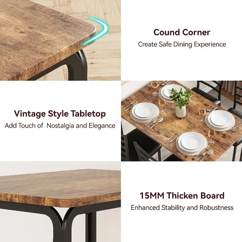 Vista 8 de Juego de mesa de comedor para 4, mesa de cocina y sillas para 4, juego de mesa de comedor de cocina de 5 piezas, mesa de comedor rectangular moderna