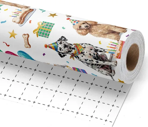 Vista 9 de BIOBROWN Rollo de papel de regalo reversible de cumpleaños, 17 pulgadas x 16 pies, pancarta de cumpleaños, diseño de bandera y confeti, papel