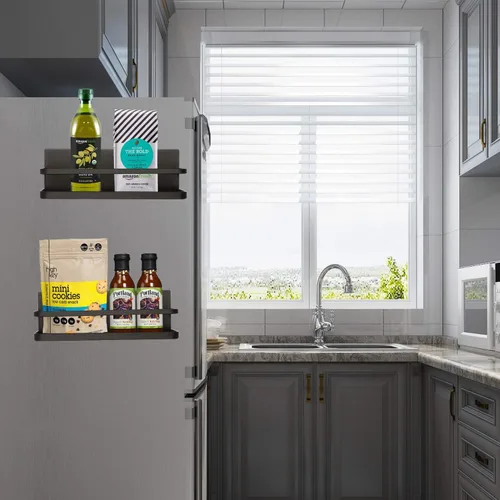 Vista 6 de Organizador magnético de especias de un solo nivel, estante de almacenamiento de especias para refrigerador, fácil de instalar, el lado