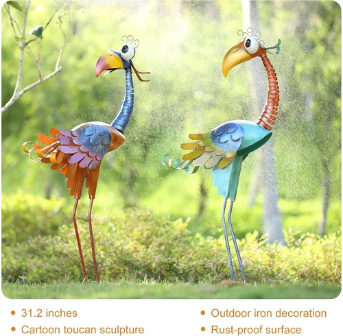 Vista 3 de Tooarts Estatua de pájaro de jardín de metal de pie animales adornos de patio trasero escultura al aire libre para decoración de arte de césped