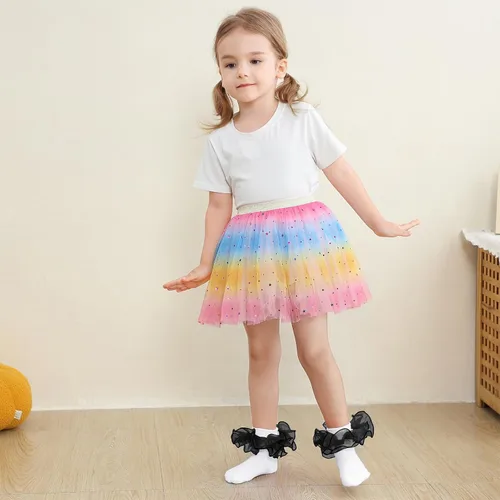 Vista 6 de Zando Calcetines grandes con volantes para niñas, calcetines de vestir con doble encaje, bonitos calcetines de encaje para niños pequeños y niños