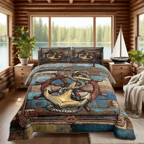 Vista 40 de Juego de edredón Lake Home Camper tamaño King, juego de ropa de cama náutica con ancla para niños, niñas, niños, adultos, decoración de dormitorio