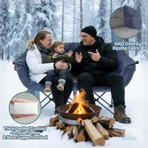 Vista 4 de HOMECALL Silla de campamento doble de gran tamaño para adultos, soporte de sofá biplaza plegable resistente de 700 libras, sofá de campamento extra