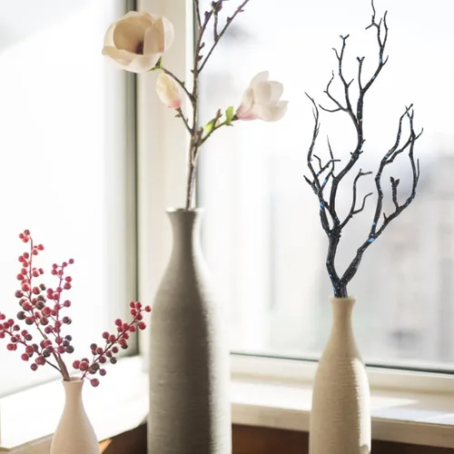 Vista 7 de IMIKEYA 3 ramas de árbol secas de cuernos artificiales, ramitas decorativas secas artificiales, arte de bruja, rama de cuernos de bruja, plantas