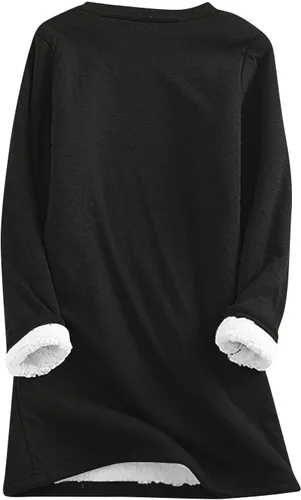 Vista 3 de Ropa interior térmica para mujer, con forro polar, mullida, cuello redondo, ropa de descanso, casual, para invierno, cálida