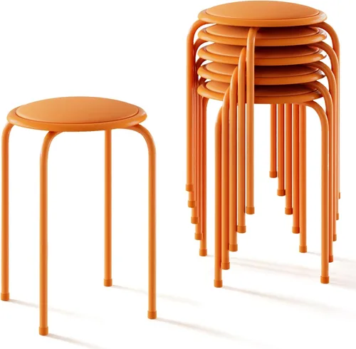Vista 9 de VECELO Taburetes apilables de 6 piezas, altura estándar de 17 pulgadas, asiento acolchado y patas de acero, taburetes decorativos apilables Negro