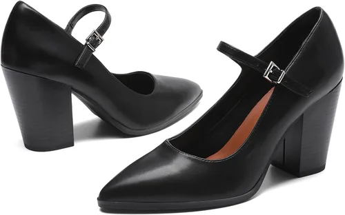Vista 4 de DREAM PAIRS Zapatos de tacón alto y grueso para mujer, con puntera cerrada, zapatos Mary Jane, puntera puntiaguda, cómodos, zapatos de trabajo