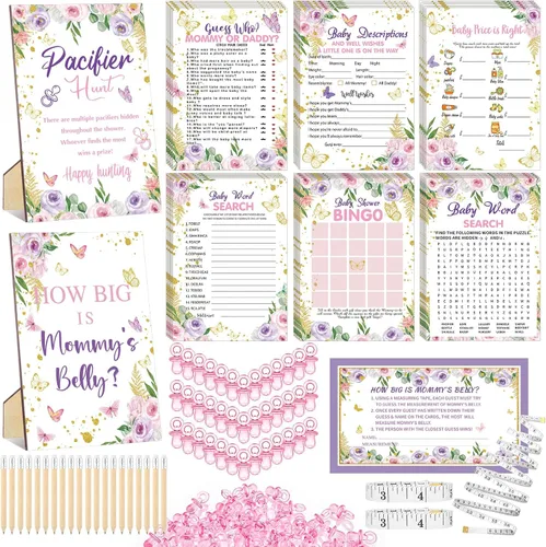 Vista 9 de Sherr Juego de 424 chupetes para baby shower, incluye letrero de caza y 50 chupetes acrílicos, Bingo Price Guess How Is Big Search for Brown Baby