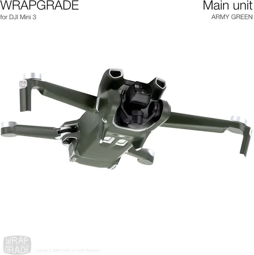 Vista 3 de WRAPGRADE Pegatinas de piel compatibles con DJI Mini 3 Unidad principal (verde militar)