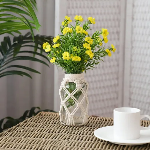 Vista 4 de Floreros con cubierta de cuerda de algodón, florero de vidrio tejido, botella decorativa para comedor, dormitorio, baño, mantel (algodón)