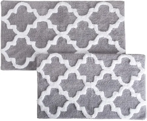 Vista 11 de Lavish Home Juego de alfombrillas de baño de enrejado de 2 piezas 100% algodón, color negro