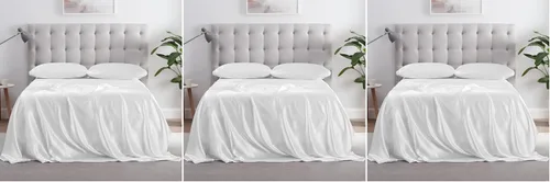 Vista 10 de Serta SatinLuxury - Juego de sábanas de satén sedoso de 4 piezas suave y ligero con bolsillos profundos, tamaño Queen, color negro