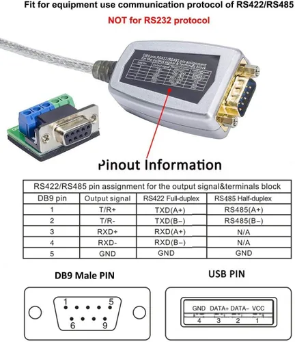 Vista 6 de DTECH Cable adaptador de puerto serie USB a RS422 RS485 con chipset FTDI placa terminal de 5 posiciones para Windows 11 10 8 7 XP Mac (4 pies)