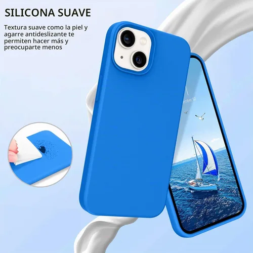 Vista 5 de Telaso Funda para iPhone 14, funda de goma de gel de silicona líquida suave, delgada y fina con forro de microfibra, Azul Klein