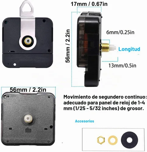 Vista 2 de Paquete de 2 mecanismos de movimiento de reloj en miniatura de pared sin tictac con 5 pares de manecillas cortas, kit de motor de cuarzo, funciona