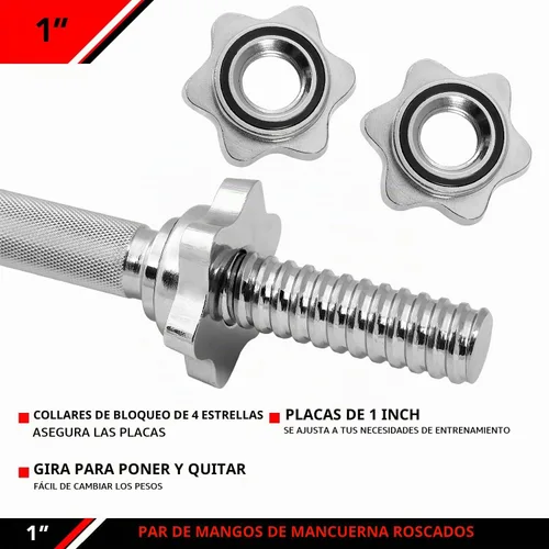 Vista 3 de JFIT - Juego de 2 manijas de mancuernas roscadas, con collares de estrella, se adapta a platos estándar de 1 pulgada
