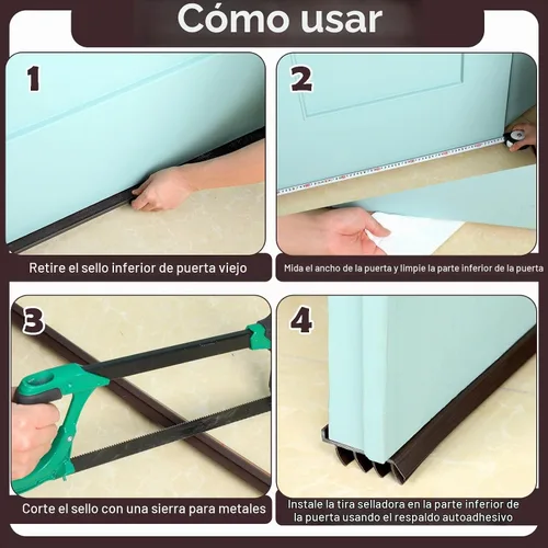 Vista 4 de 2 unidades de 3 pies de base de puerta de vinilo con cinta adhesiva autoajustable, tira de agua debajo de la base de la puerta con tapa para goteo