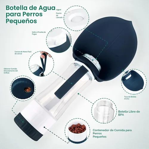 Vista 2 de Uppetly Botella de agua para perros, botella de agua para mascotas con contenedor de alimentos y alimentador para beber, a prueba de fugas, sin BPA