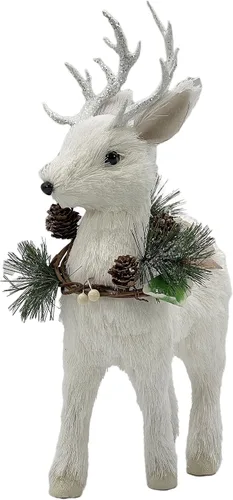 Vista 6 de Galt International Figura decorativa de reno de Navidad blanca, 14 guirnaldas de piñas con purpurina, Papá Noel, ciervos, decoración de mesa