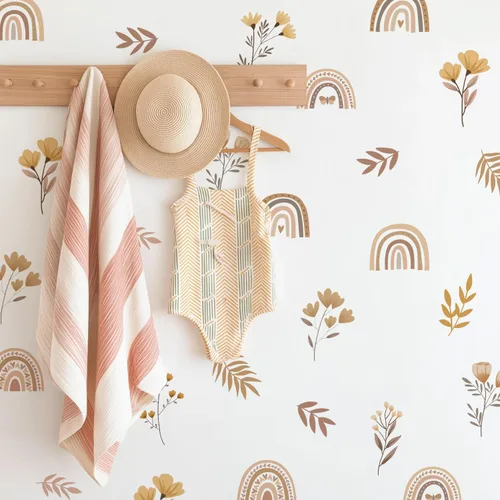 Vista 12 de funlife 72 PIEZAS Adhesivos de pared de flores de acuarela, para pegar y quitar, decoración de pared para dormitorio de niñas, flores boho