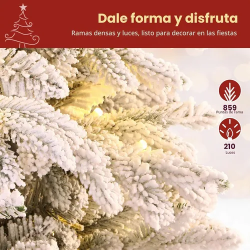 Vista 3 de SHareconn Árbol de Navidad de cedro flocado de 5 pies, 210 luces blancas cálidas y multicolor, diseño moderno de lujo con ramas nevadas flocadas