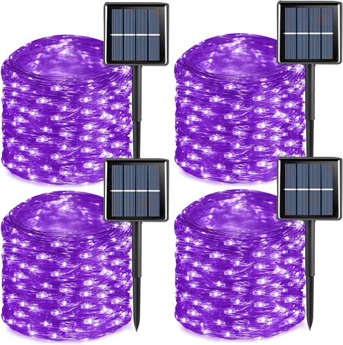 Vista 11 de QITONG - 4 paquetes de luces solares de Navidad blancas, cada una de 33 pies, 100 LED, luces de hadas impermeables para exteriores, 8 modos, luces