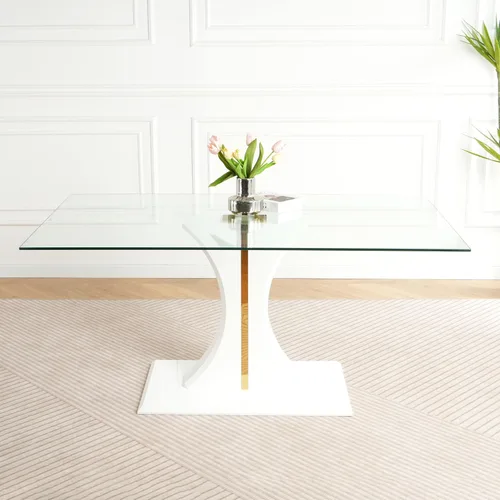 Vista 3 de Mesa de cristal de estilo moderno, elegante diseño transparente, base de soporte, sólida, materiales seleccionados hechos de muebles de moda