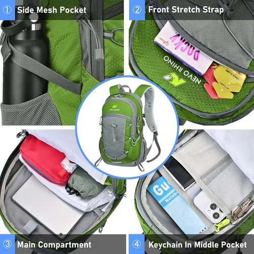 Vista 3 de N NEVO RHINO Mochila de senderismo 20L resistente al agua, mochila de día ligera para viajes, mochila pequeña para hombres y mujeres