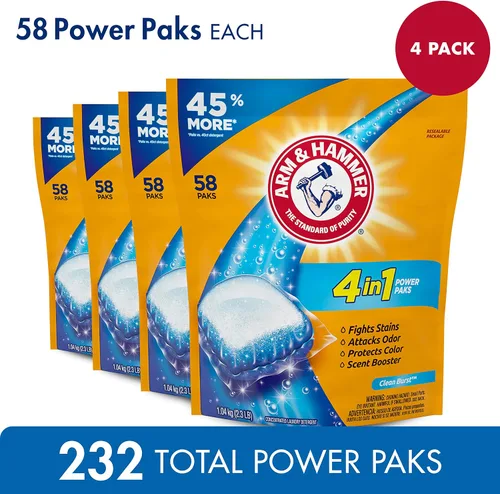 Vista 3 de Arm & Hammer Paquetes de detergente 4 en 1, fresco, 58 unidades (paquete de 4)