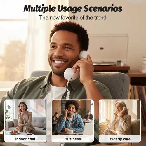 Vista 6 de Auricular telefónico retro para iPhone y Android, receptor de teléfono celular con micrófono y altavoz, accesorio de estilo de los 90 para fotos