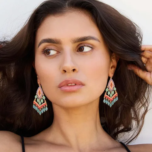 Vista 2 de Boho Drop Earrings Seed Bead Dangle Earrings Vacation Earrings Colorful Statement Earrings Jewelry Present