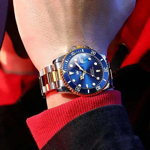 Vista 3 de Reloj automático de viento automático para hombre, reloj de lujo de acero inoxidable con fecha, reloj clásico impermeable con bisel giratorio