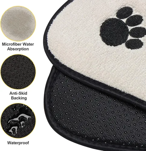 Vista 3 de Alfombrilla de secado para tazón de mascotas evita que el agua y los alimentos se derramen (paquete de 2)