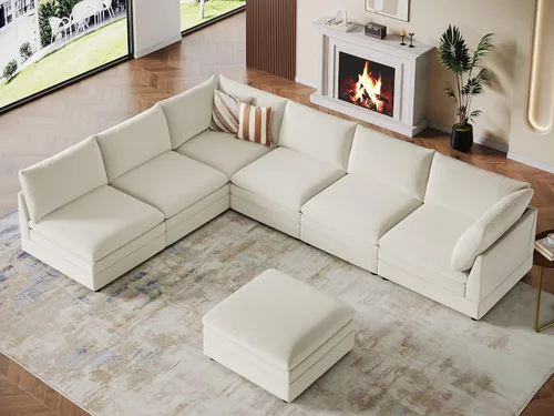 Vista 30 de VANOMi Sofá modular modular en forma de L de 98 pulgadas con otomana Beige