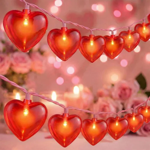 Vista 11 de Cadena de luces de corazón de San Valentín de 8.5 pies con 10 luces de hadas de corazón, decoraciones del día de San Valentín, luces de cadena