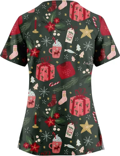 Vista 2 de Camisa médica de Navidad para mujer, elástica, duradera, fácil de cuidar, con bolsillo