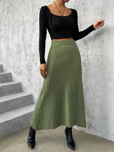 Vista 4 de SweatyRocks Falda larga de punto texturizado de cintura alta para mujer, elegante dobladillo asimétrico
