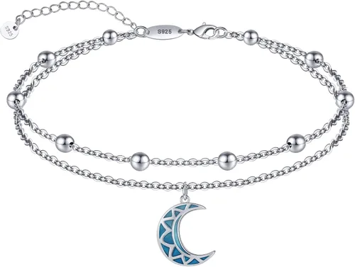 Vista 61 de CHIC & ARTSY Tobilleras delicadas de plata de ley S925 para verano, pulsera de tobillo ajustable multicapa para playa, joyería de pie para mujer