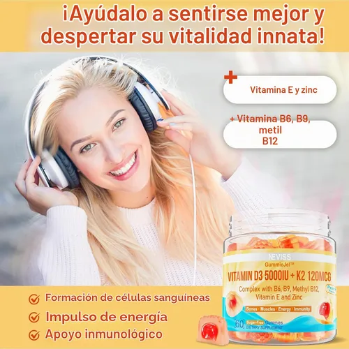 Vista 4 de Vitamina D3 5000IU+K2 (MK-7) 120mcg, Gomitas de vitamina D3 K2 amigables con GLP-1 Sugar Free with Vitamin B Complex -Methyl B12, B9, B6 Vit E &