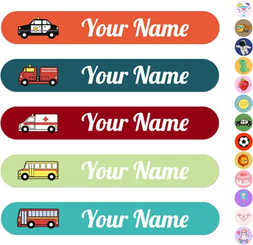 Vista 10 de 100 calcomanías de nombre personalizadas para niños, etiquetas de nombre personalizadas para suministros escolares, guardería, etiquetas