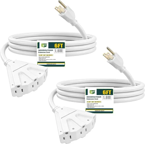 Vista 23 de EP Cable de extensión para exteriores de 6 pies, 16/3 SJTW, 3 tomas de corriente eléctrica, negro Enchufe a tierra de 3 puntas, para luces