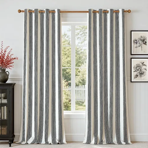 Vista 26 de DriftAway Chris Linen - Cortinas opacas con capa térmica y reductora de sonido, 63 pulgadas de largo para dormitorio, cortinas estampadas a rayas