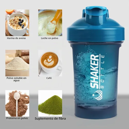 Vista 6 de Botella agitadora, botella agitadora pequeña de 400ml con bola mezcladora, portátil de 14oz para batidos de gimnasio, libre de BPA, 100% a prueba