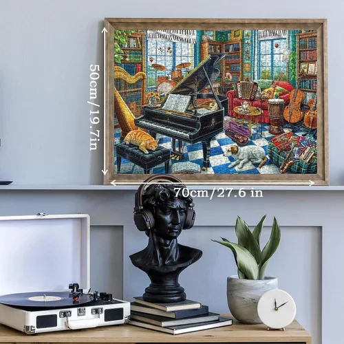 Vista 5 de Rompecabezas de sala de música para adultos, 1000 piezas, bonito rompecabezas de arte musical, divertidos rompecabezas de gato y perro Candy Town