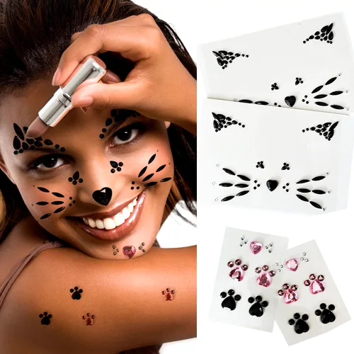 Vista 12 de Joyas faciales negras, tatuaje, calcomanías corporales, lágrimas, gemas temporales, calcomanías para Halloween, festivales, música, carnaval