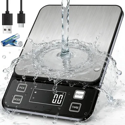 Vista 10 de Báscula de cocina impermeable, báscula de alimentos de 11.0 lbs/11 libras, mide con precisión gramos y onzas para hornear y cocinar, báscula digital