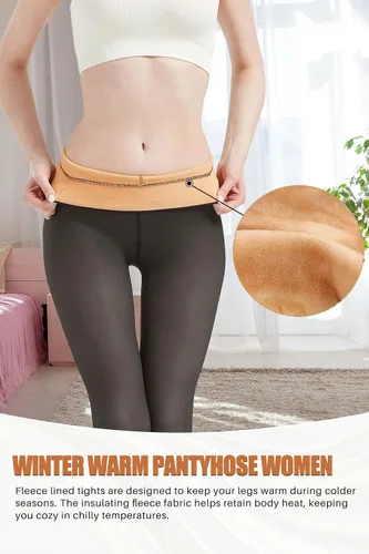 Vista 4 de Fleece Lined Tights Women Warm Thermal Tights Sheer Fake Faux Translucent Pantyhose Winter Thick Tights Leggings for Women