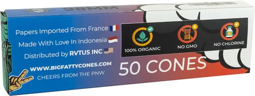 Vista 2 de Big Fatty Cones - Conos preenrollados Papel de liar marrón natural sin blanquear RVTUS (0.04 oz, 50)