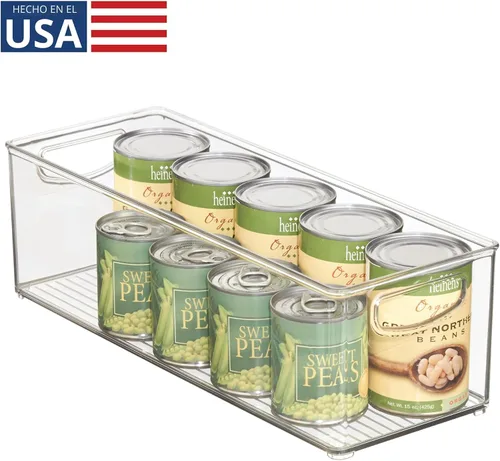 Vista 2 de iDesign - Recipiente de plástico apilable para despensa con asas para gabinetes o refrigerador, transparente, fabricado en EE. UU Para armarios